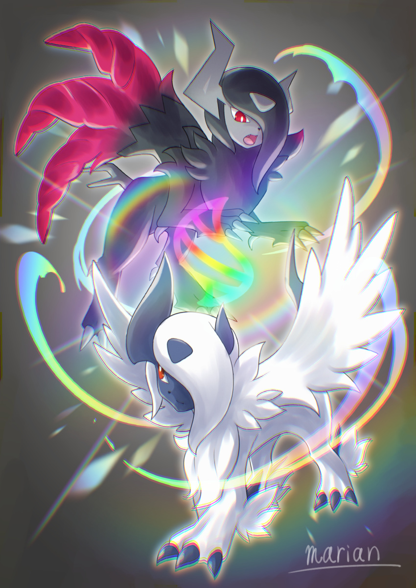 absol, artist_name, bright_pupils, claws, closed_mouth, commentary_request, feathered_wings, highres