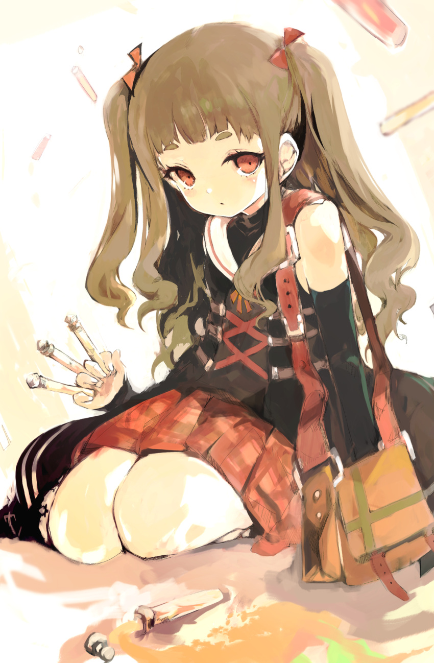 bag, bow, brown_hair, commentary_request, detached_sleeves, hair_bow, highres, holding