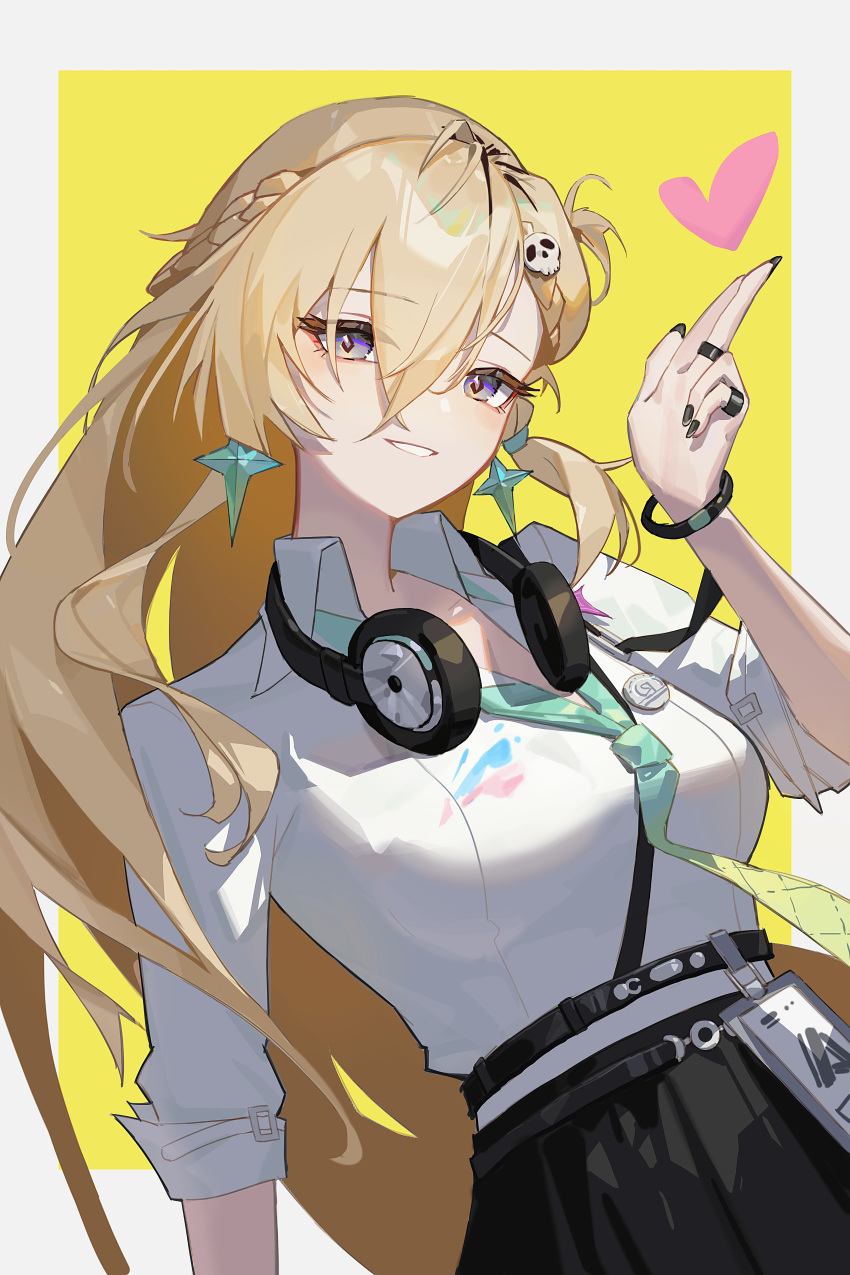 1girl, absurdres, bandiaozi_pp, black_nails, black_skirt, blonde_hair, bracelet, braid