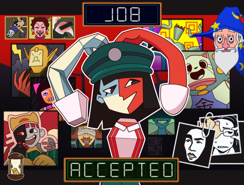 6+boys, 6+girls, bags_under_eyes, bald, bandages, bandages_over_eyes, beard, black_hair