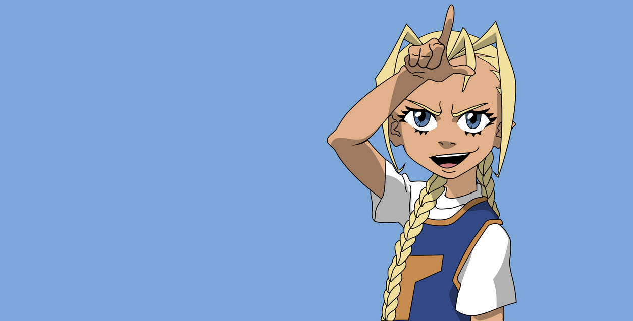 1girl, basketball_jersey, blonde_hair, blue_background, blue_eyes, braid, child, cindy_mcphearson