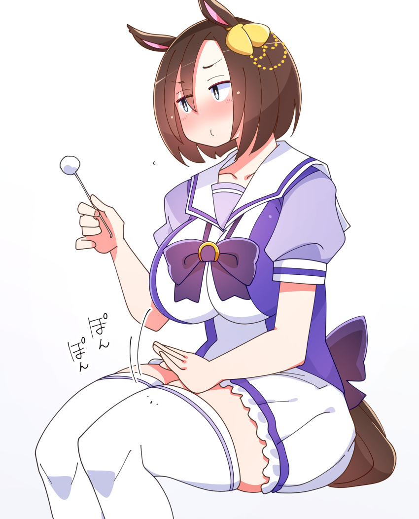 1girl, absurdres, air_groove_(umamusume), animal_ears, blush, bow, breasts, brown_hair