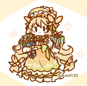 1girl, akmd125, black_eyes, blonde_hair, blush_stickers, box, butterfly_hair_ornament, celine_(fire_emblem)