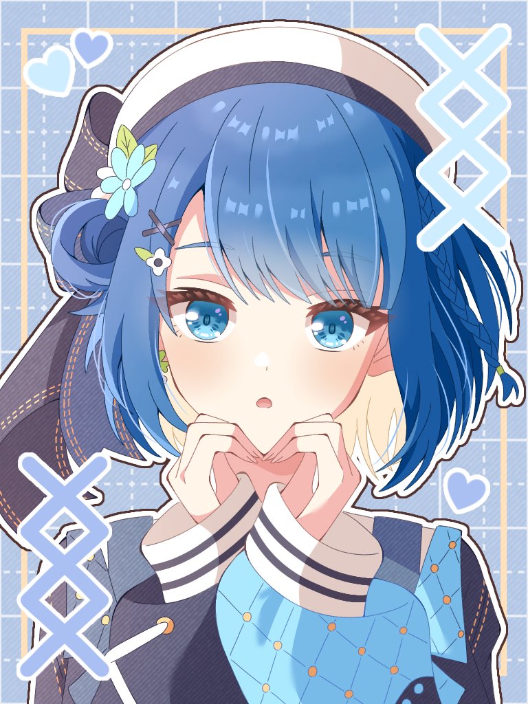 1girl, blue_eyes, blue_hair, commentary_request, kanzaki_tsuki, kiritani_haruka, long_sleeves, looking_at_viewer