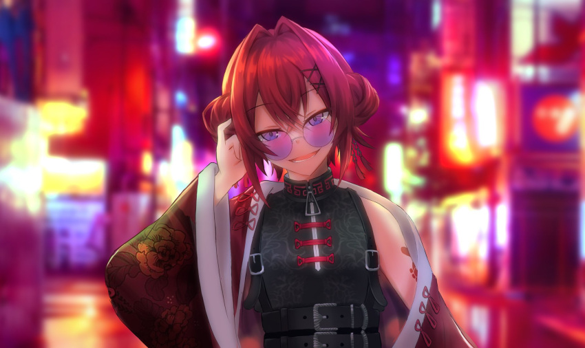 1girl, ange_katrina, ange_katrina_(china_dress), arm_tattoo, belt, black_belt, black_dress, blurry