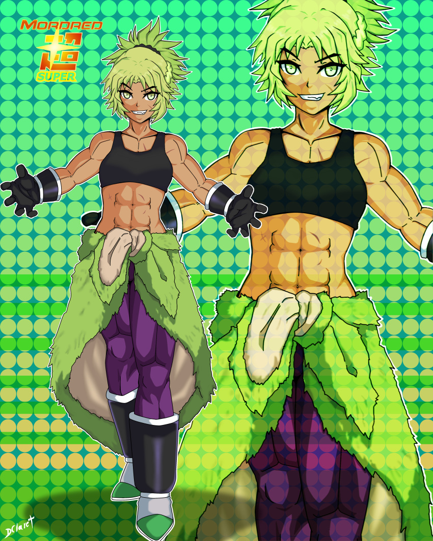 1girl, abs, absurdres, artist_name, black_bracer, black_gloves, black_scrunchie, black_tank_top