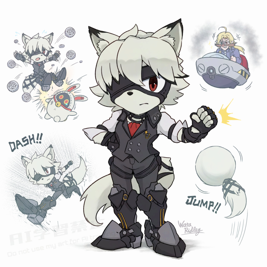 2boys, ahoge, ascot, bangboo_(zenless_zone_zero), black_gloves, black_pants, blonde_hair, boots