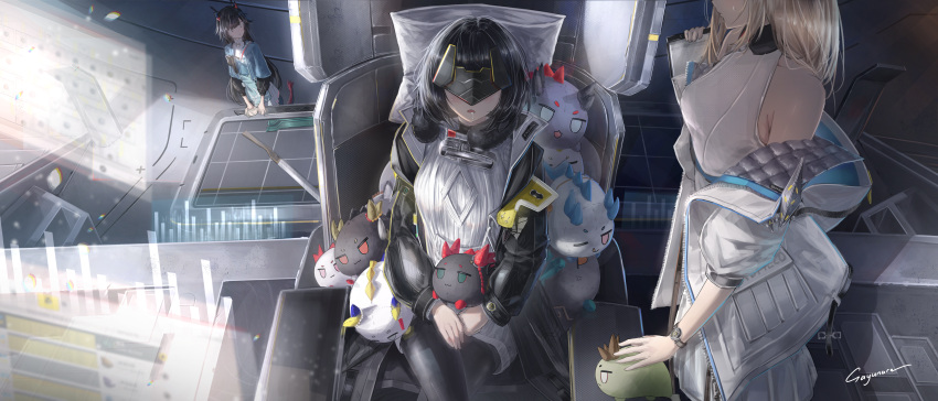 0_0, 3girls, absurdres, animal_ears, arknights, arknights:_endfield, bare_shoulders, bird_ears