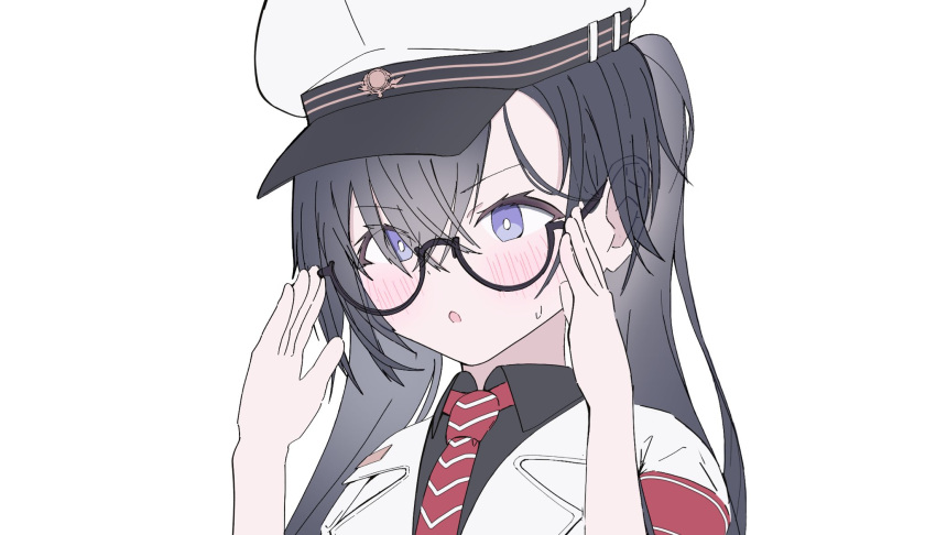 1girl, armband, black-framed_eyewear, black_hair, black_shirt, blush, collared_shirt, commentary_request