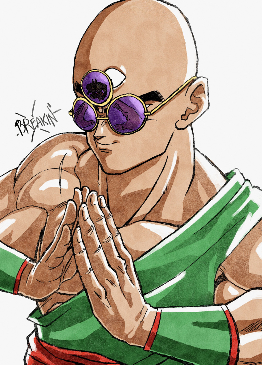 1boy, absurdres, bald, breakintheh, dougi, dragon_ball, dragon_ball_z, eyewear_on_head
