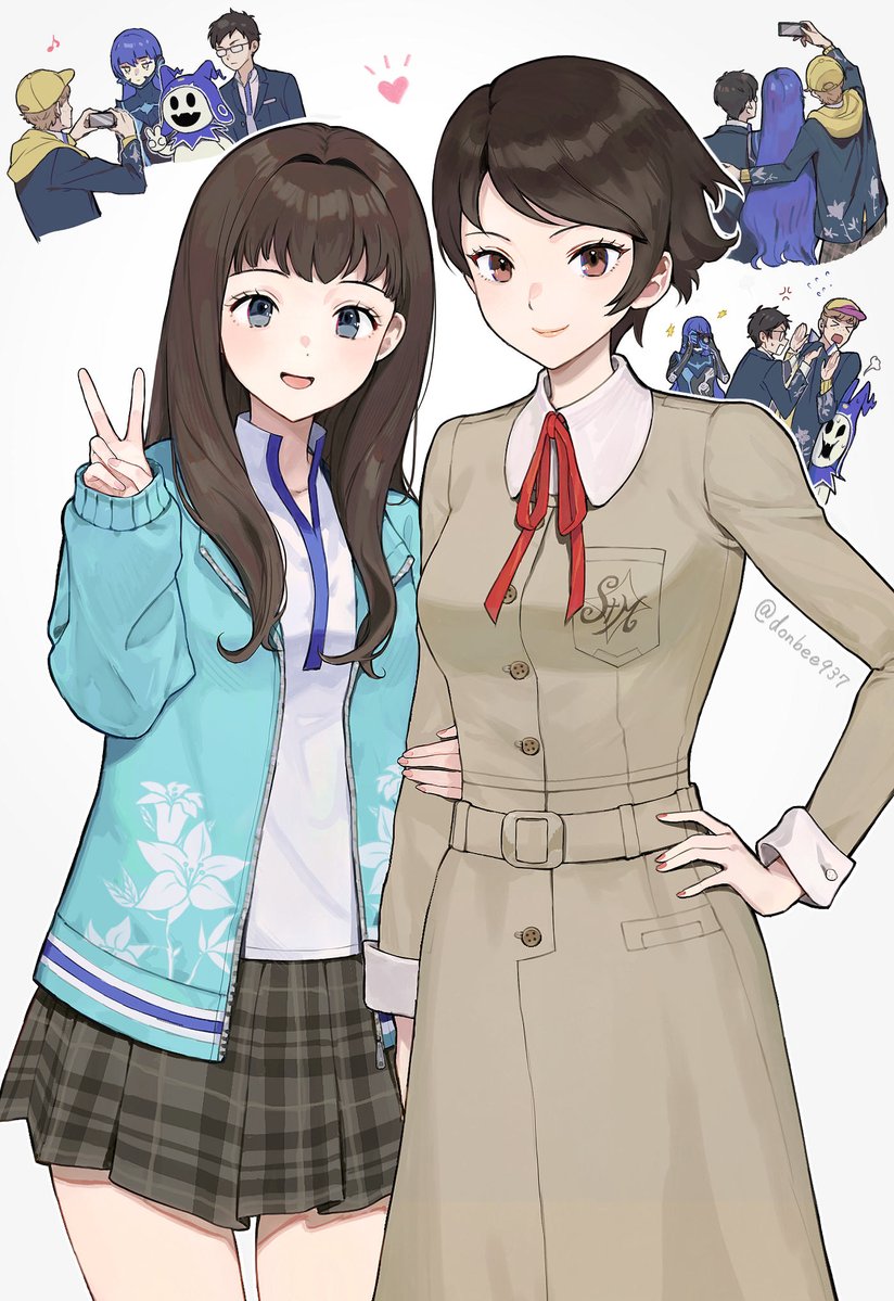 >_<, 1other, 2girls, 3boys, anger_vein, artist_name, atsuta_yuzuru, belt