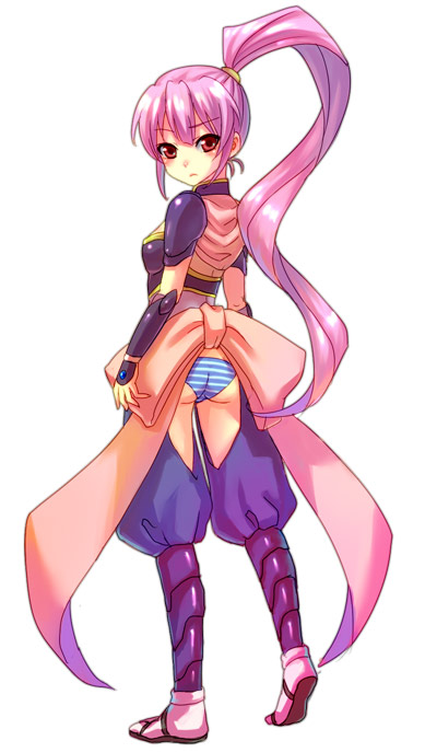 ass, backless_pants, bow, long_hair, panties, pashiri_(shiripa), pink_hair, ponytail