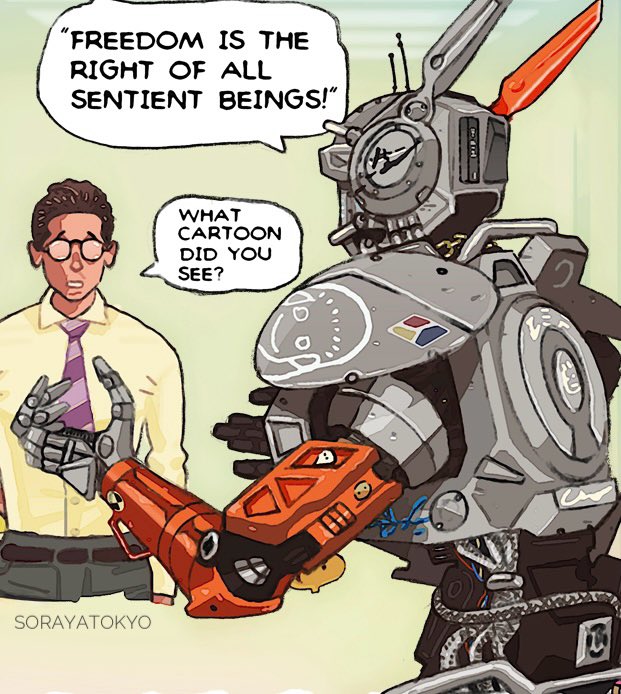 2boys, artist_name, chappie, chappie_(robot), collared_shirt, english_text, humanoid_robot, mechanization