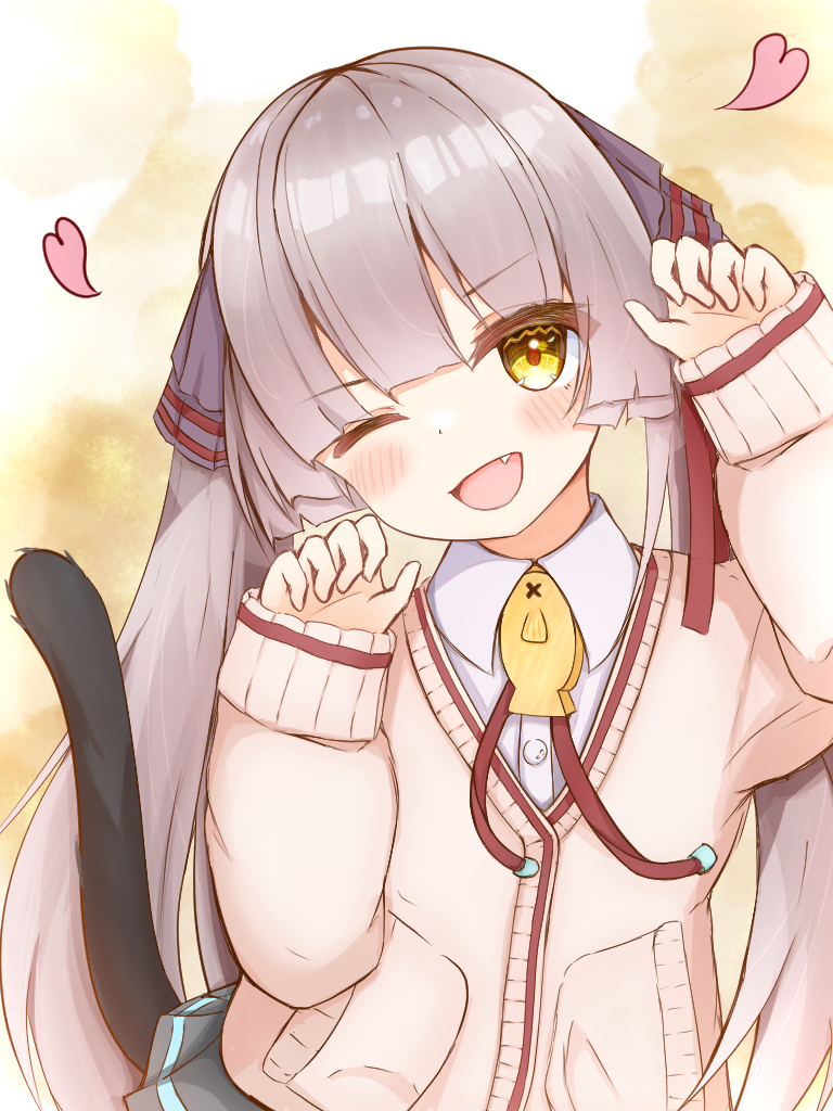 1girl, ;d, alternate_costume, black_ribbon, black_skirt, blunt_bangs, blunt_ends, blush
