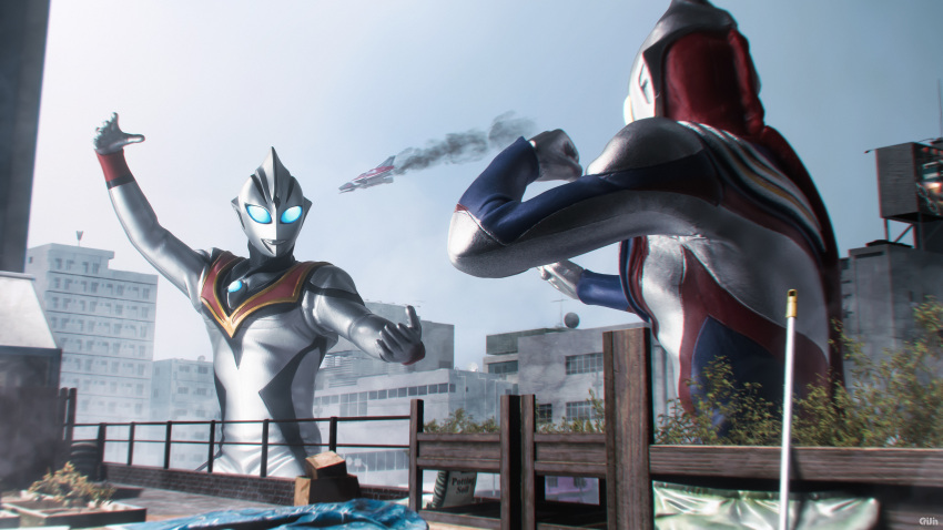 295609159hhj, 2boys, absurdres, aircraft, airplane, alien, arm_guards, arm_up