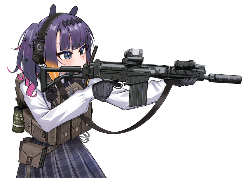 1girl, absurdres, battle_rifle, black_gloves, blue_eyes, chrispy_tuna, commentary, dsa_sa58_osw