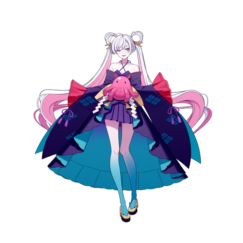 1girl, absurdres, bare_shoulders, blue_eyes, blunt_bangs, blunt_sidelocks, cho_kaguya-hime!, colored_extremities