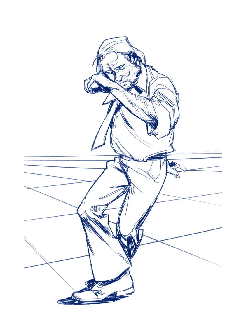 1boy, absurdres, arm_hair, arm_up, belt, closed_eyes, collared_shirt, dancing