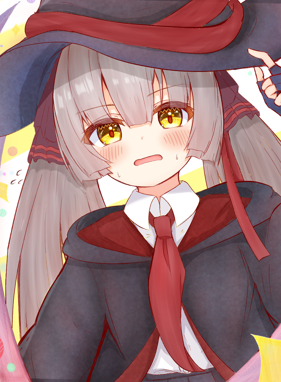 1girl, alternate_costume, black_gloves, black_hat, black_ribbon, black_robe, blunt_bangs, blunt_ends