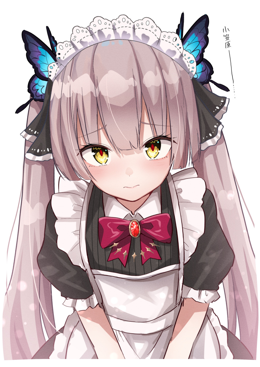 1girl, 3:, absurdres, apron, blunt_bangs, blunt_ends, blush, bow