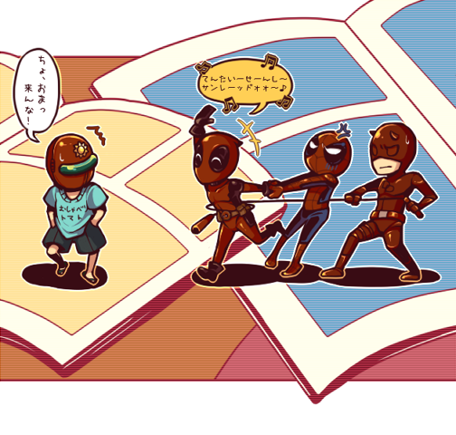 angry, belt, bodysuit, comic_book, crossover, daredevil, deadpool, escape