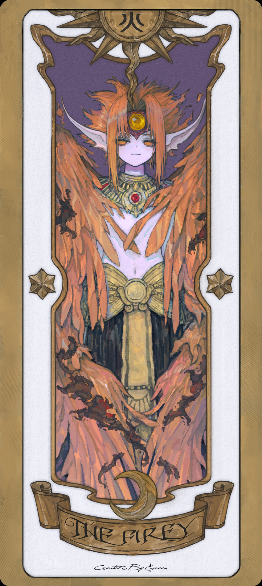 &amp;ueen, 1boy, absurdres, card, cardcaptor_sakura, clow_card, colored_skin, crescent_moon