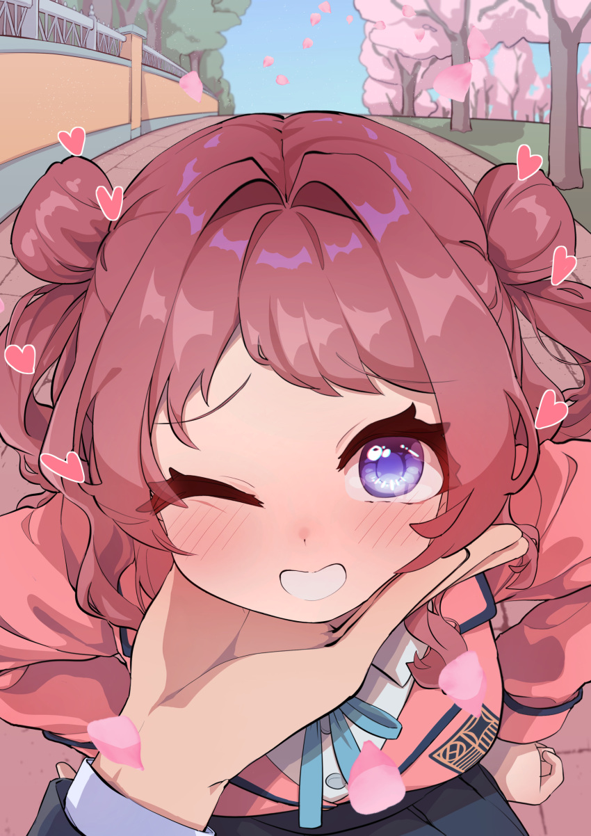 1boy, 1girl, absurdres, blue_eyes, blue_ribbon, blush, brick_road, c_civciv