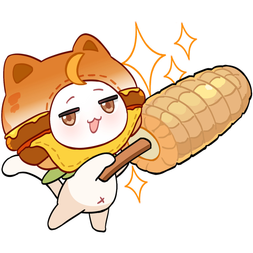 ahoge, animal, animal_focus, artist_request, brown_eyes, burger_costume, clothed_animal, corn
