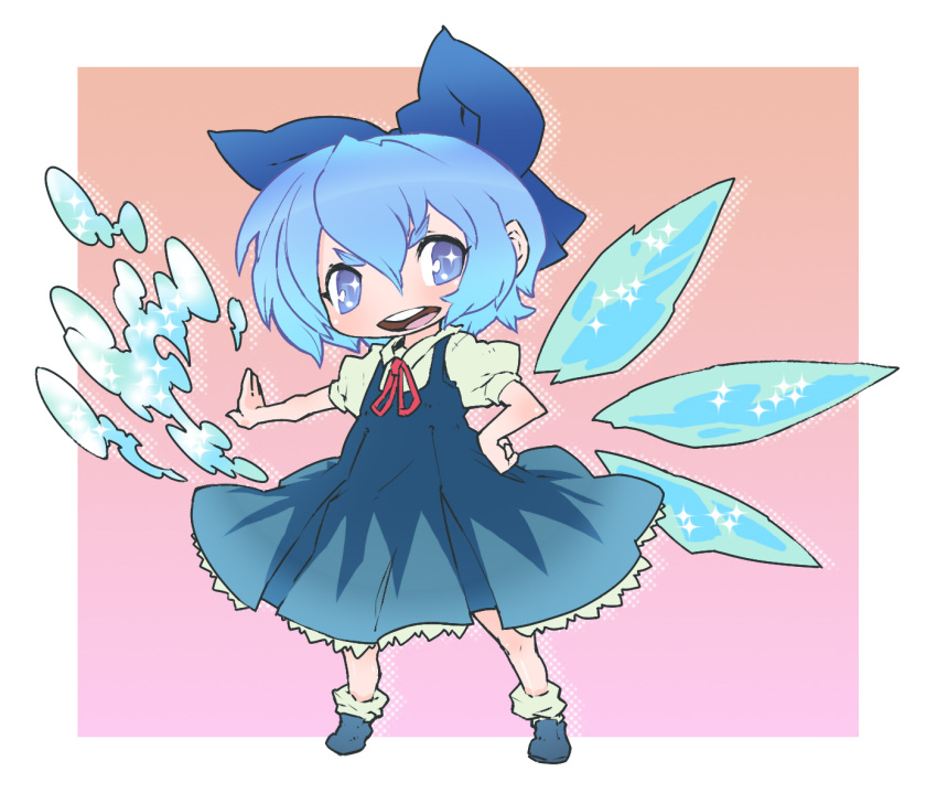 blue_eyes, blue_hair, bow, chibi, cirno, hair_bow, highres, matado