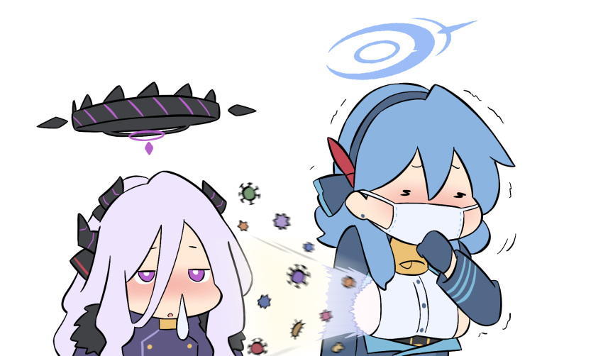 ako_(blue_archive), blue_archive, blue_hair, blue_halo, blush, commentary_request, demon_girl, demon_horns