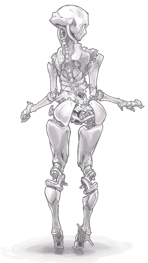 character_request, copyright_request, matado, monochrome, robot, solo, standing