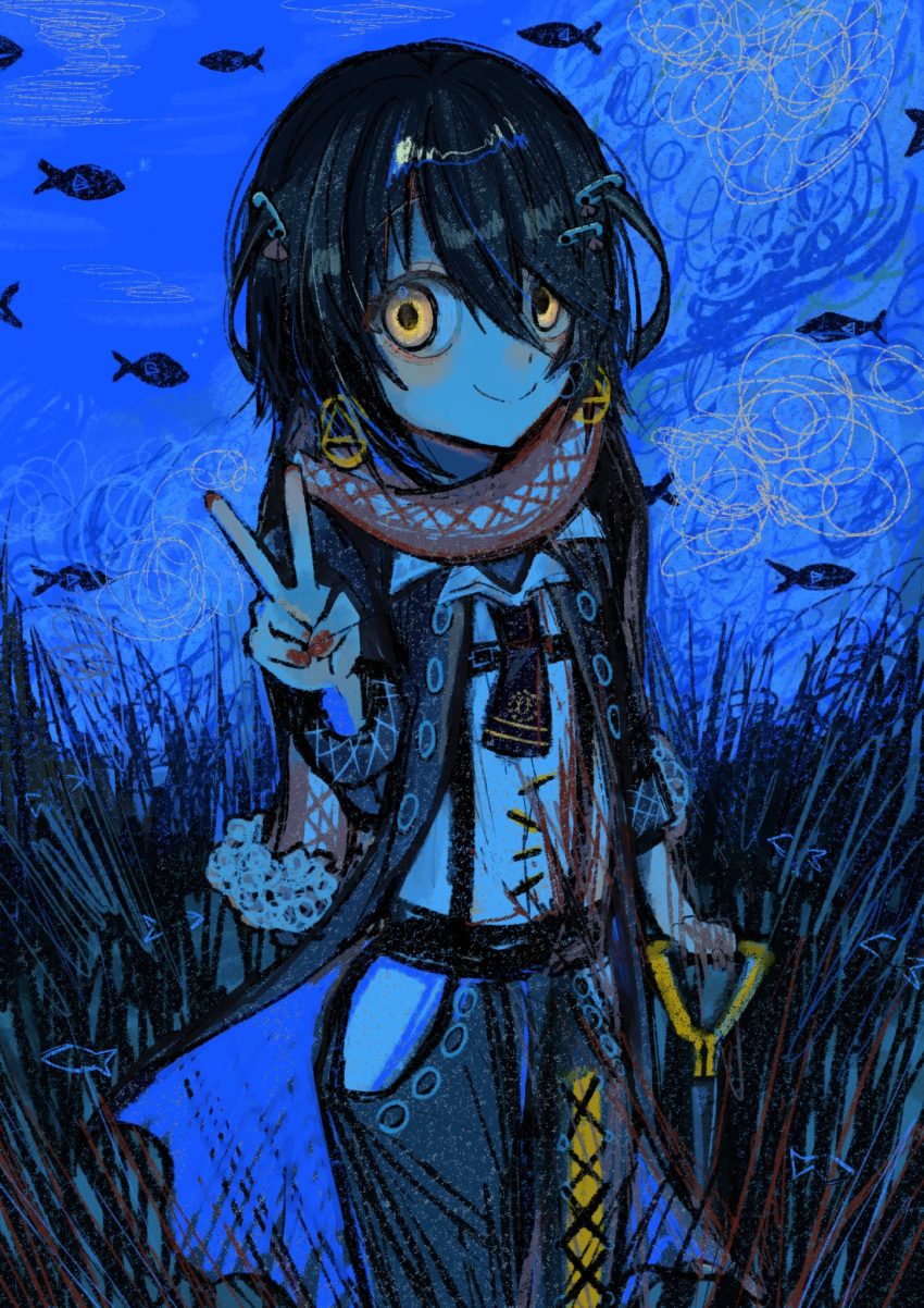 1boy, black_coat, black_hair, black_necktie, blood, blood_on_clothes, closed_mouth, coat