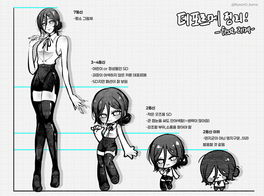 1girl, absurdres, bare_arms, bare_shoulders, black_ribbon, black_shorts, black_thighhighs, blush