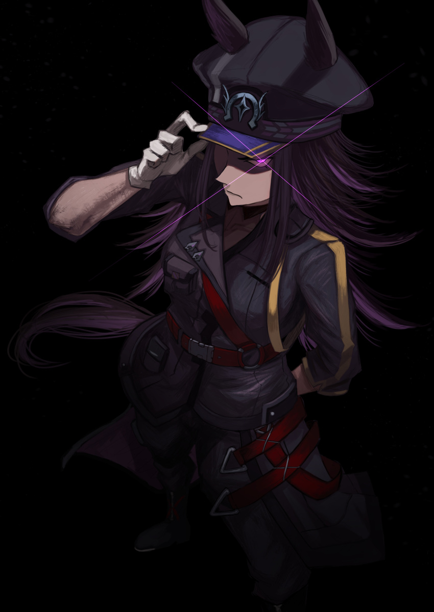 1girl, absurdres, animal_ears, black_hair, black_jacket, black_pants, black_shirt, closed_mouth