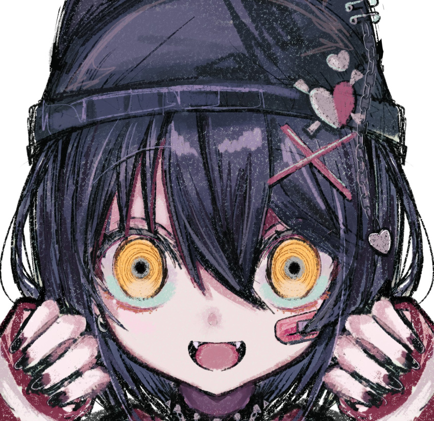 1boy, alternate_costume, bandaid, bandaid_on_cheek, bandaid_on_face, beanie, black_hair, black_nails