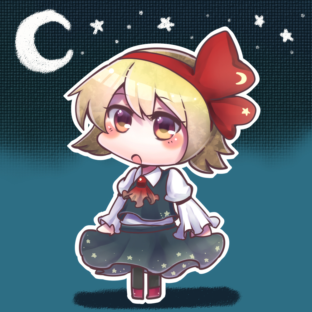 1girl, ascot, black_skirt, black_vest, blonde_hair, blush, chibi, collared_shirt