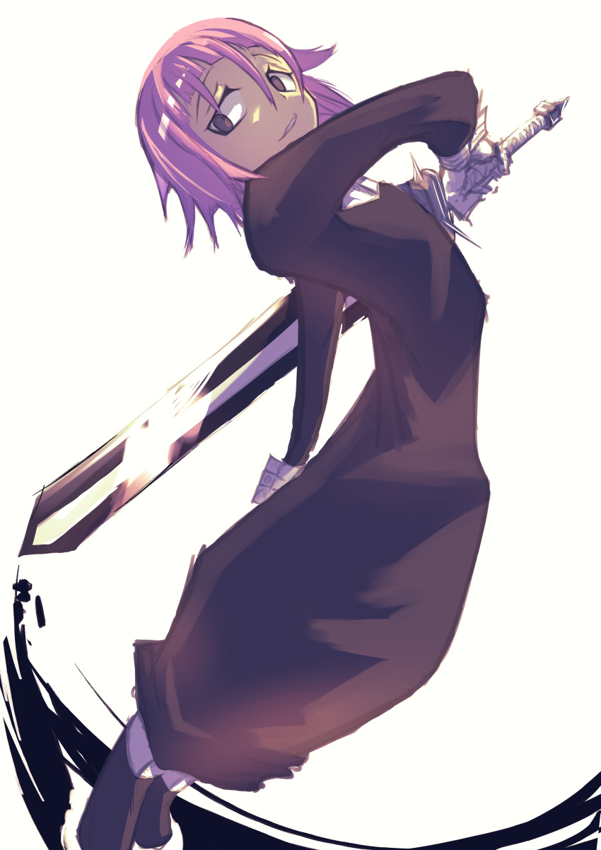 1other, absurdres, black_dress, brown_eyes, commentary_request, crona_(soul_eater), dress, fighting_stance