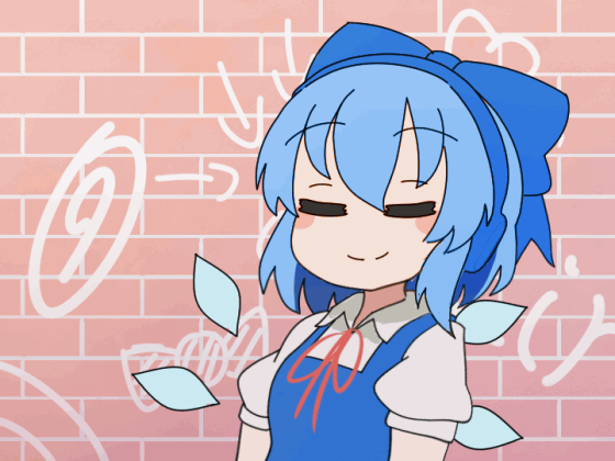 1girl, animated, animated_gif, blue_bow, blue_hair, bow, brick_wall, circled_9