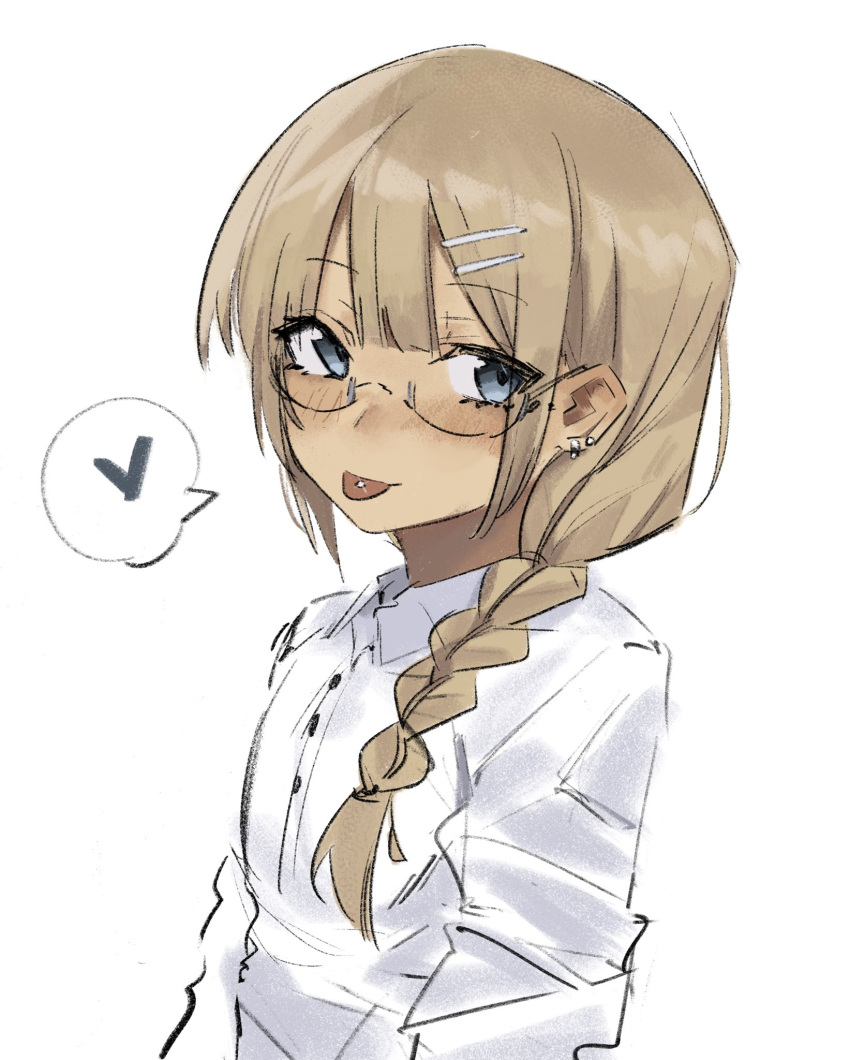 1boy, :p, blonde_hair, blue_eyes, blush, braid, collared_shirt, commentary