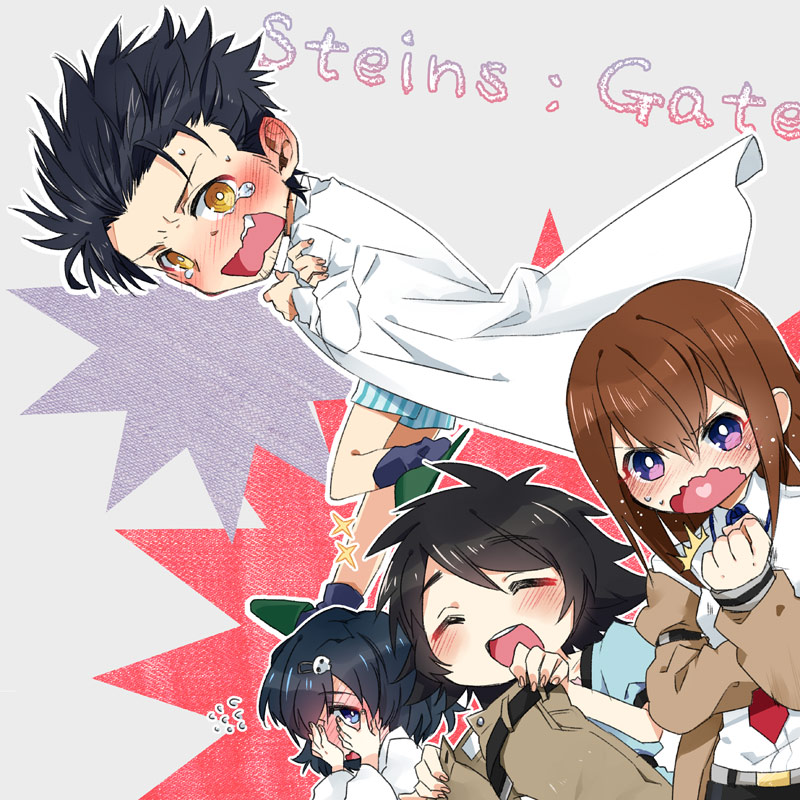 blue_eyes, blush, boxers, brown_hair, dameaki, fang, hair_ornament, hairclip