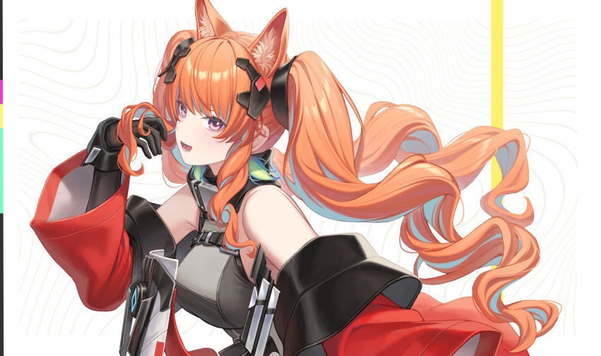 1girl, :d, alternate_hair_color, angelina_(arknights), animal_ear_fluff, animal_ears, arknights, arknights:_endfield