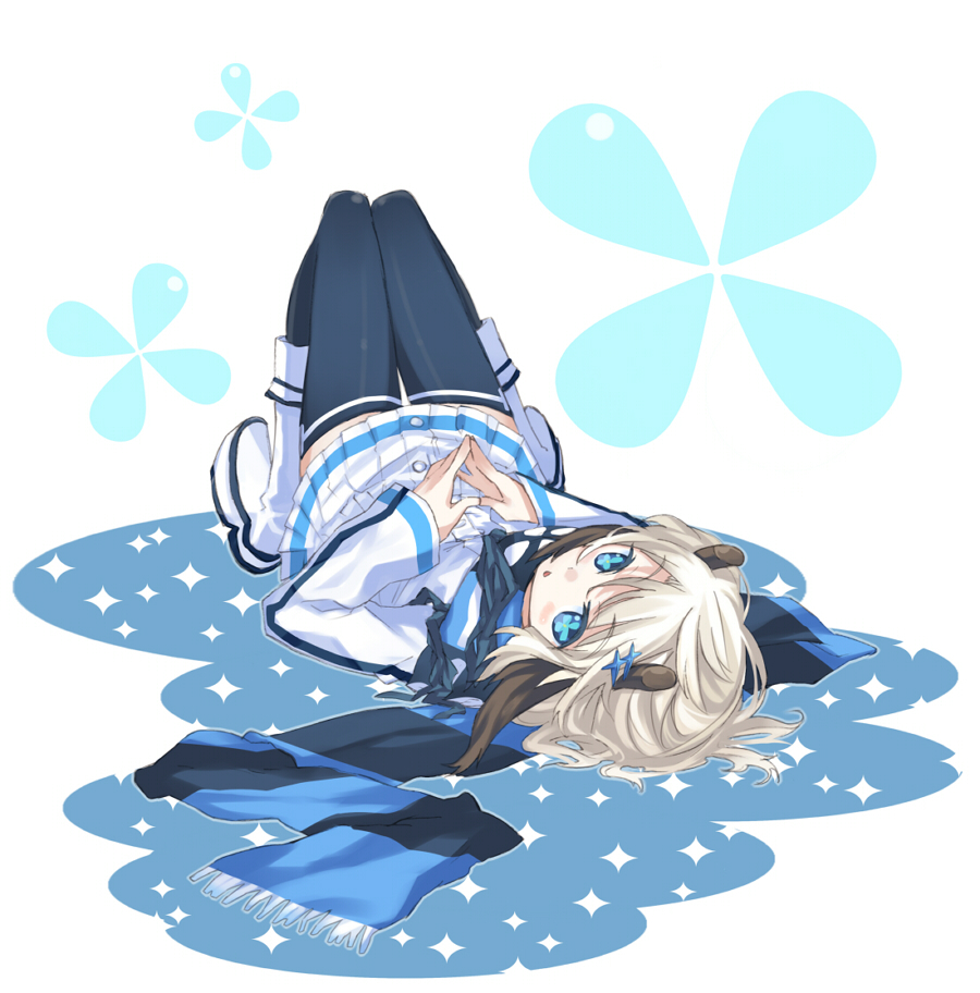 animal_ears, black_legwear, blue_eyes, boots, miniskirt, on_back, original, regu