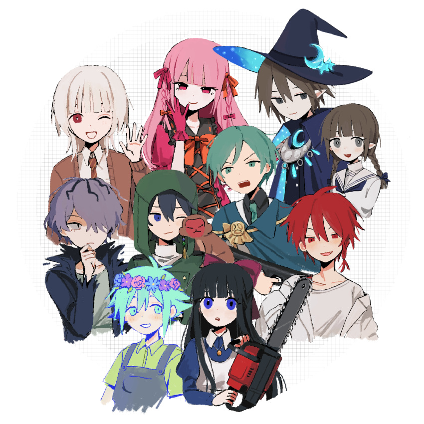;d, annotation_request, antenna_hair, aqua_cape, aqua_eyes, aqua_hair, aqua_necktie, basil_(headspace)_(omori)