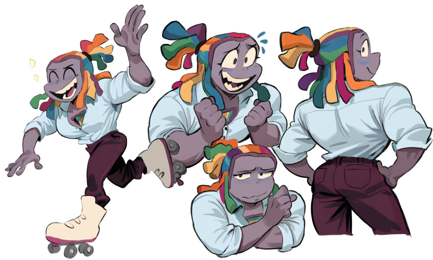 bismuth, bismuth_(steven_universe), blue_blush, blush, chest_jewel, closed_eyes, closed_mouth, collared_shirt