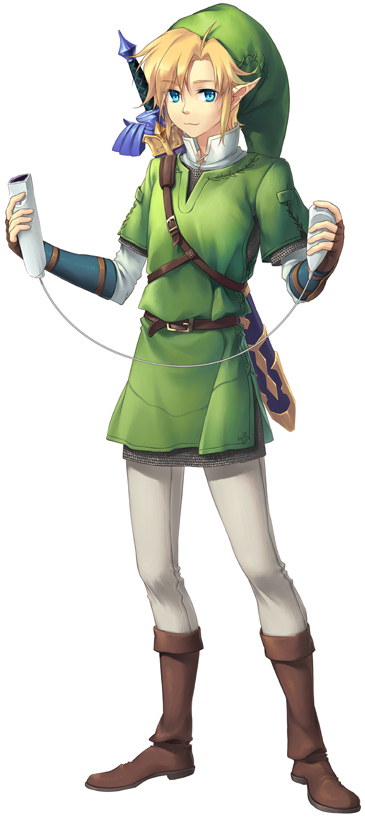 blue_eyes, controller, gloves, hat, link, long_image, male, nintendo
