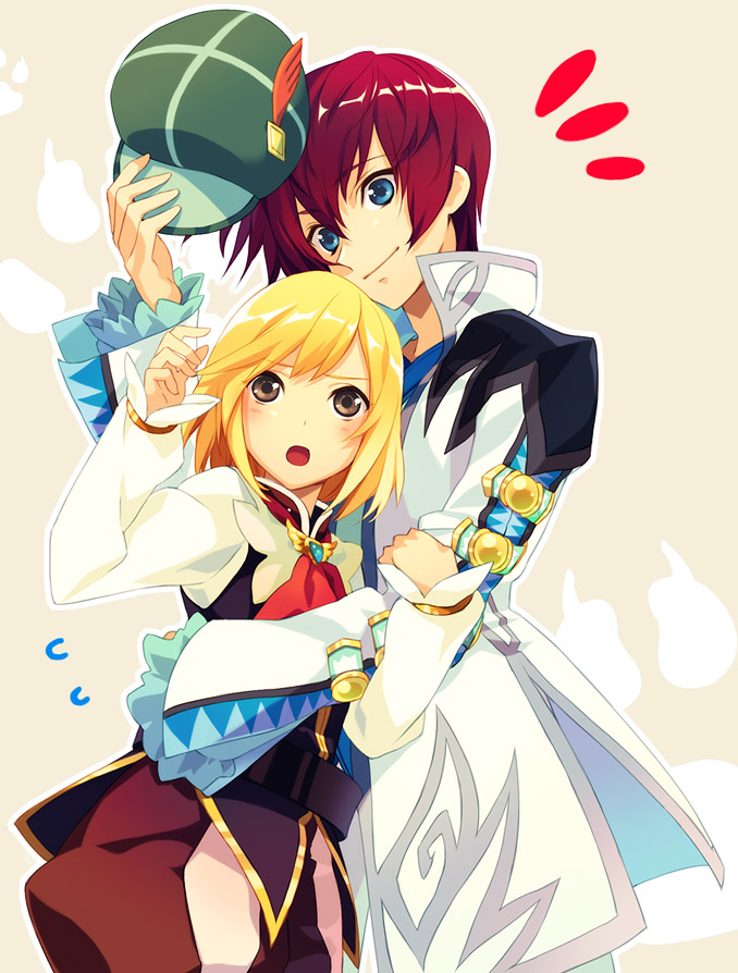 akiyoshi_haru, asbel_lhant, blonde_hair, blue_eyes, brown_eyes, brown_hair, haru_(noppopo), hat