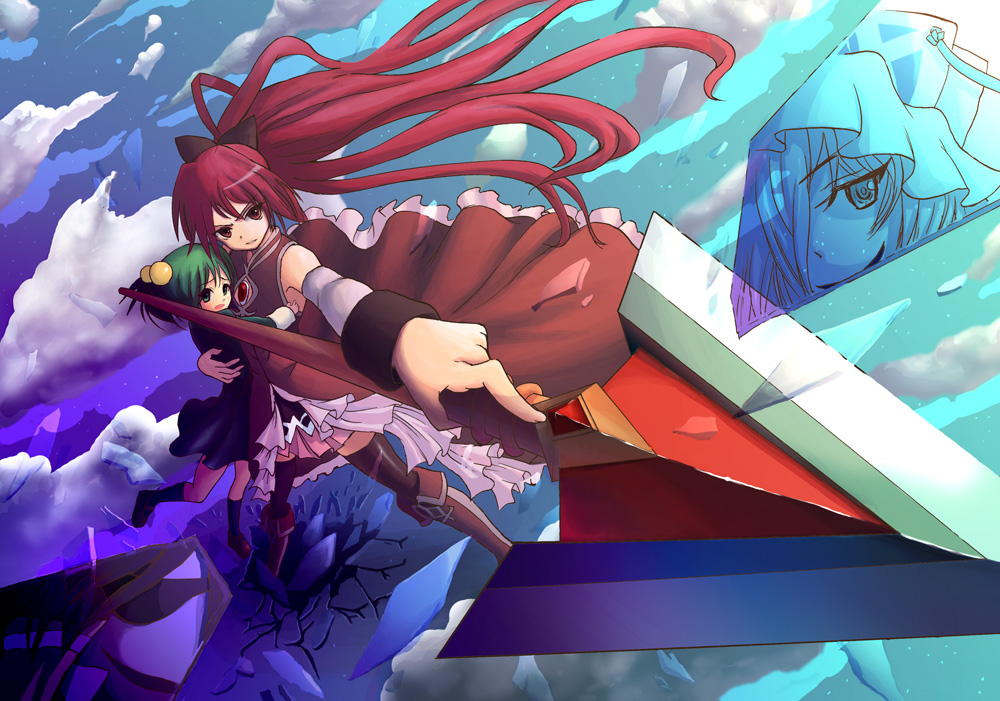 boots, character_request, chitose_yuma, green_hair, kure_kirika, long_hair, magical_girl, mahou_shoujo_madoka_magica