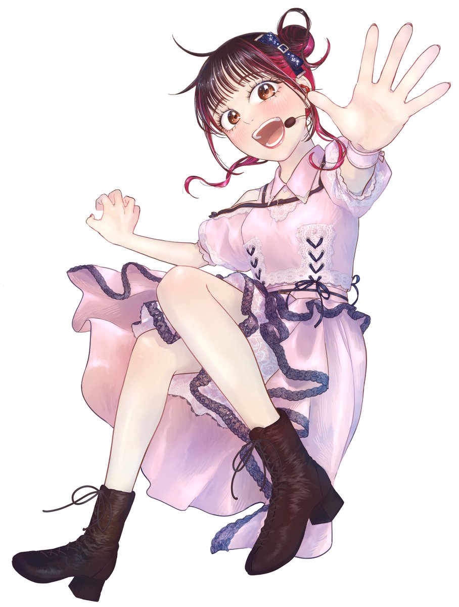 1girl, animification, aspire_(love_live!), black_hair, black_shoes, breasts, collared_shirt, commentary_request