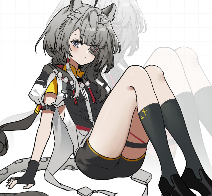 1girl, absurdres, ahoge, animal_ear_fluff, animal_ears, arknights, arknights:_endfield, black_shorts