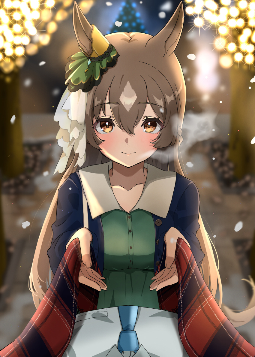 1boy, 1girl, absurdres, animal_ears, blue_jacket, blue_necktie, blush, braid